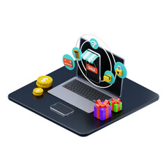 3d isometric online sale shopping illustration
