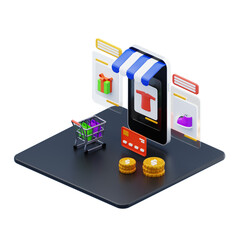 3d isometric digital shopping store illustration