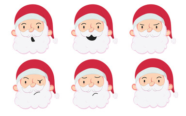 Santa Claus faces in multiple expressions including joy, sadness, anger, and surprise, perfect for Christmas greeting cards, posters, party decorations, and holiday design