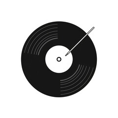 Black vinyl record with a needle, symbolizing music, retro audio, and vintage sound on isolated transparent background.