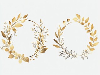 Gold floral circle frame set Vector golden floral leaf wreath border Wedding round frame design Hand drawn rustic flourish elegant circle border Vector illustration