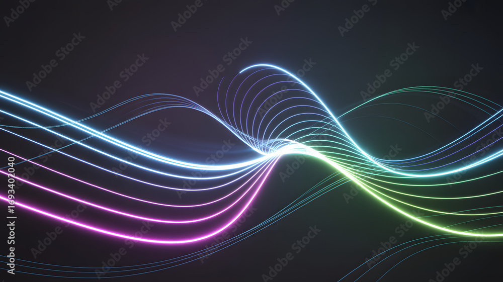 Aufkleber abstract neon lines: a mesmerizing composition of flowing, neon-colored lines gracefully intertwines