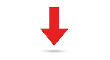 Large red down arrow symbol pointing downwards on isolated transparent background.