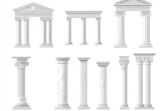 Greek and Roman column temple set Pillar vector building Ancient white marble architecture from Greece