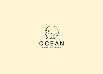 Ocean whale logo design. Simple and minimalist whale animal logo. 