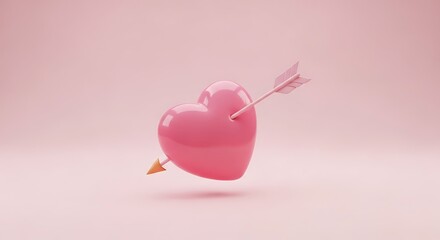 Pink heart with arrow valentine's day love romance cupid shot through heart valentine background render