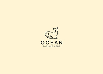 Ocean whale logo design. Simple and minimalist whale animal logo. 