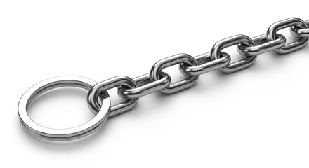 Obraz premium Close-up of shiny silver metal chain with a ring, illustrating strength and connection on an isolated transparent background.