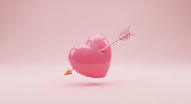 Pink heart with arrow valentine's day love romance cupid shot through heart valentine background render