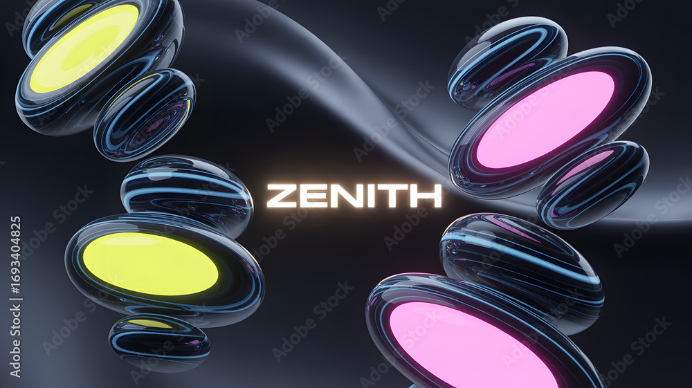 Poster zenith display: a striking digital display with sleek, abstract shapes and a futuristic design aesth