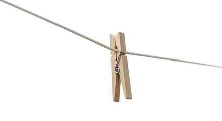 Wooden Clothespin Holding a Rope on Isolated transparent background, Depicting Simplicity and Domesticity