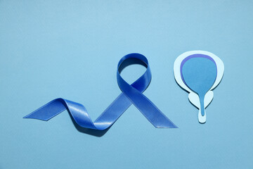 Blue ribbon and prostate cutout represent awareness and support
