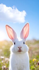 Obraz premium Adorable white rabbit in field