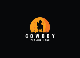 A Cowboy Rodeo Ride a Bucking Bronco Horse for Classic Vintage Western Country Wild West Logo Design