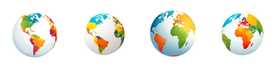 Fototapeta premium Set of Colorful Globe Illustrations on White Background