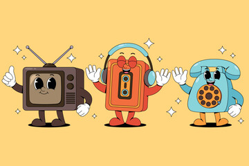 Retro Electronic Devices Cartoon Characters