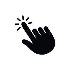 Black hand icon with finger pointing and sparkles