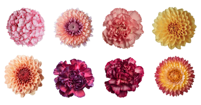 isolated assorted flowers on white background.