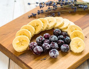 Fresh banana slices and blueberries