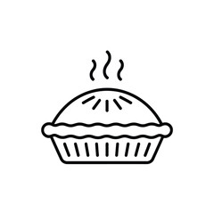 Simple line art icon of a hot freshly baked pie