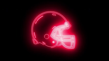 Vibrant red neon light outline of an American football helmet glowing in the dark. A futuristic digital graphic representing sports competition and online gaming - Powered by Adobe