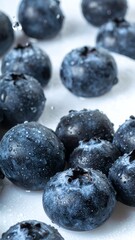 Fresh blueberries, close up, water droplets