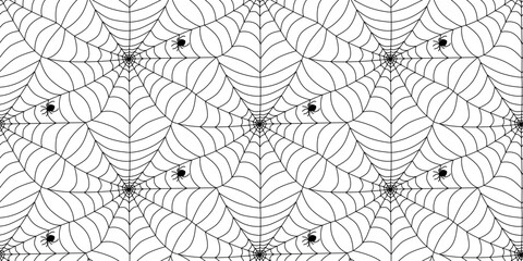 Intricate black and white spider web design showcasing multiple spiders on a patterned backdrop