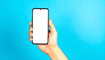 Hand holding phone, blank screen