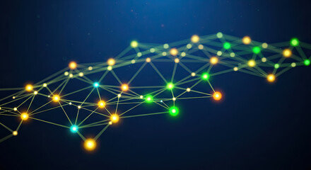 Abstract Glowing Network Connecting Points on Dark Blue Background