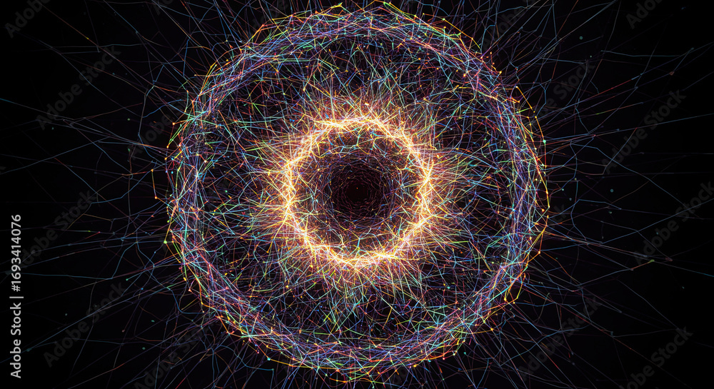 Poster abstract glowing sphere with colorful lines on transparent background