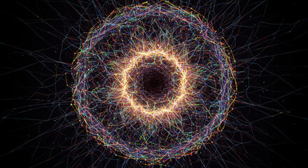 Abstract Glowing Sphere with Colorful Lines on Transparent Background