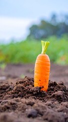 Fresh carrot in the soil