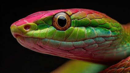 Close-up of a colorful snake's head
