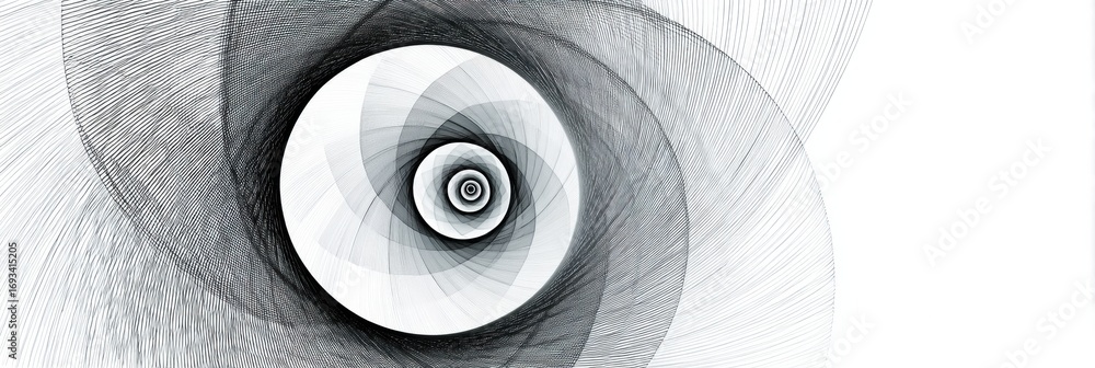Poster spiraling geometric patterns create a mesmerizing effect in black and white tones