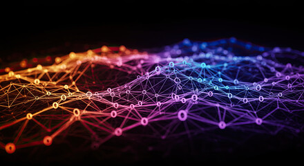 Abstract Network Colorful Connected Nodes on Transparent Background