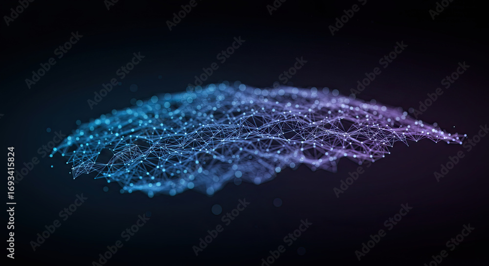 Aufkleber abstract network connecting dots with blue purple gradient on transparent background
