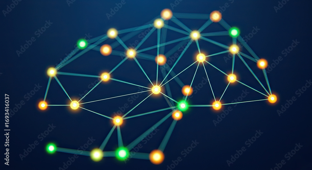 Poster abstract network connecting glowing dots on deep blue background