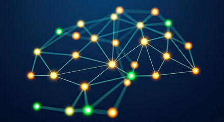 Abstract Network Connecting Glowing Dots on Deep Blue Background