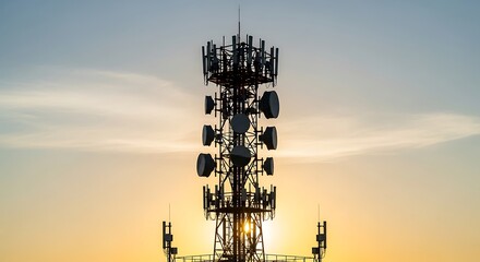 Telecommunication Tower at Sunset with Clear Sky