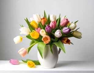 Obraz premium Colorful Tulips in a Jug on Table