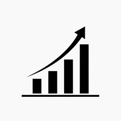 Vector art of black bar chart with an upward trending arrow indicating growth and success