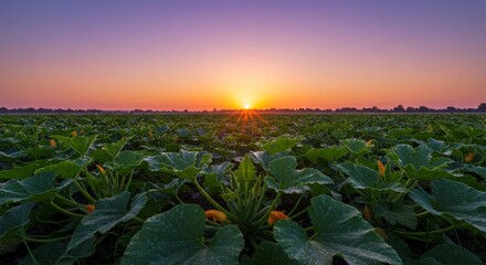 Vibrant Sunset Over Dew-Kissed Green Field