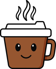 A charming illustration of a coffee cup rendered in pixel art style