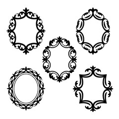 Elegant Ornate Frame Collection:  Five Vintage Flourishes,  Black and White Design Elements.