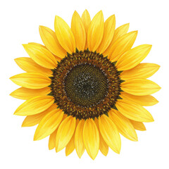 Fototapeta premium Watercolor artwork of a sunflower with bright yellow petals and detailed center, isolated on transparent background, rustic botanical painting