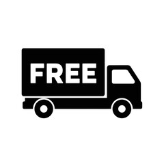 Vector art of black silhouette of a delivery truck with the word free prominently displayed on its side, isolated on a, symbolizing free shipping and delivery services