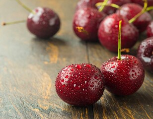 Fresh cherries with water droplets