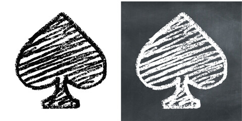 Chalk hand-drawn spades playing card symbol vector. Perfect for casino, gaming, and gambling designs. Evokes a classic, retro feel with a rough, textured aesthetic.