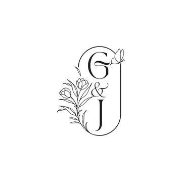 wedding initial concept alphabet caligraphic style monogram letter luxury minimalist logo design GJ
