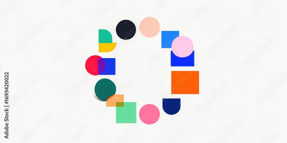 Poster colorful geometric shapes arrangement on a light background creating a modern abstract design for cr